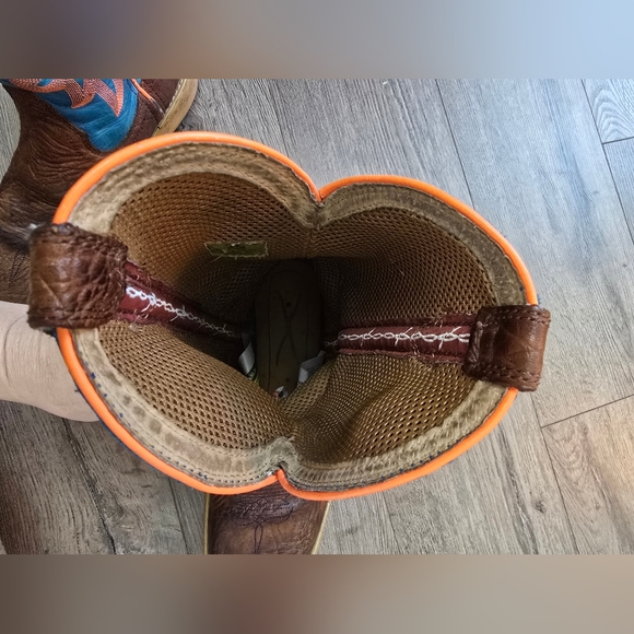 Twisted X Kids Cognac Bullhide & Neon Blue Hooey Western Cowboy Boots Kids 4 - Picture 10 of 12